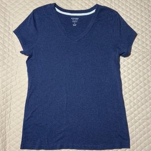 Sonoma Life & Style Short Sleeve Fitted V Neck Top. Navy Blue Heather. X-Large